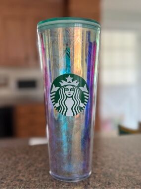Starbucks Blue Iridescent Logo Tumbler with Navy Lid